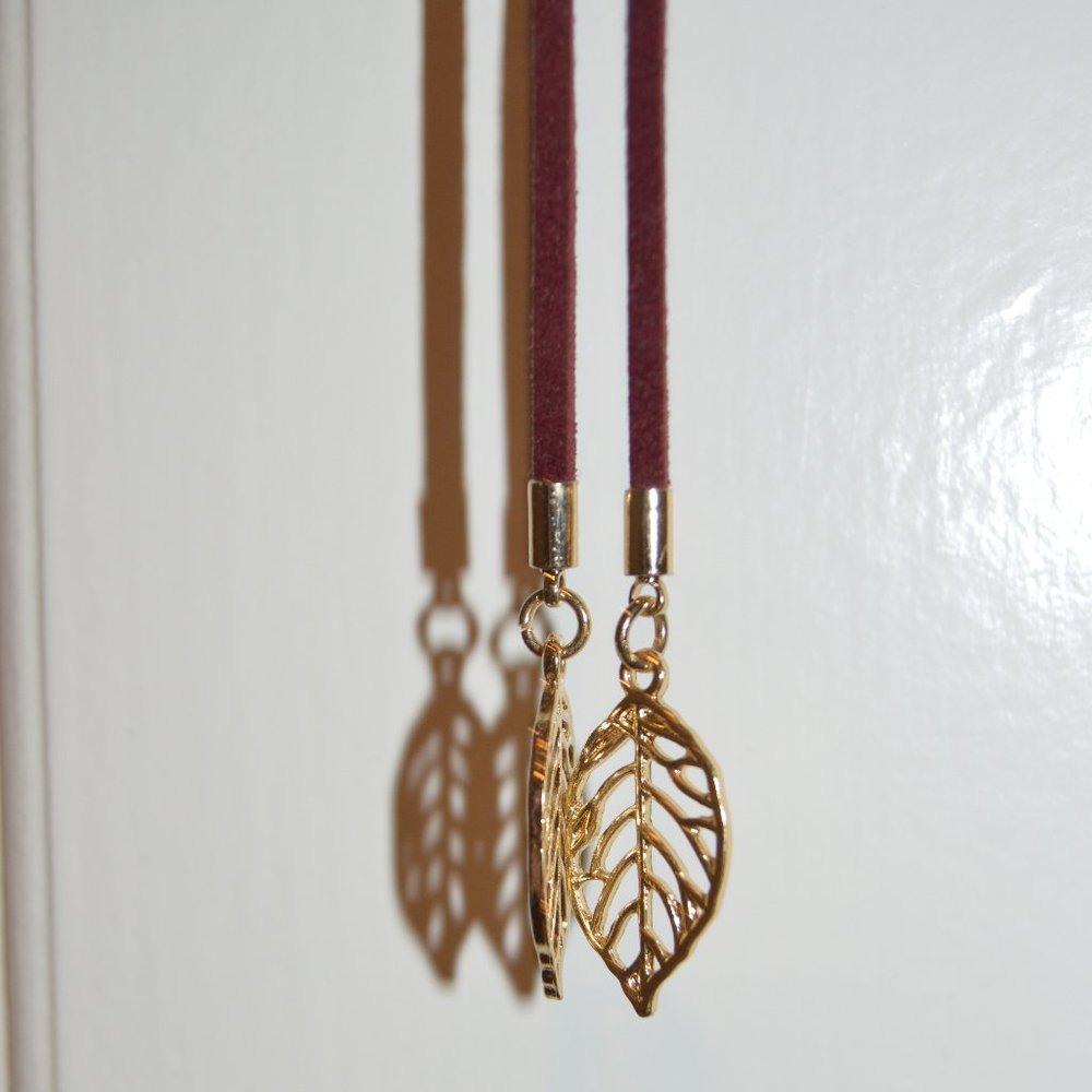 Red Suede Choker with Leaf charms
